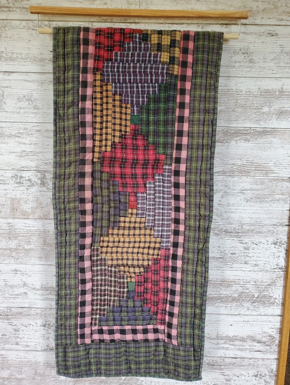 Patch Magic Reversible Quilted Plaid Table Runner Couch Topper 15” x 68”